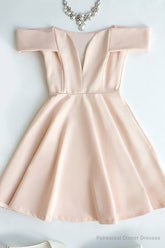 Cute Off The Shoulder Light Pink V Neck Short Prom Dresses